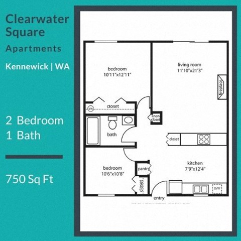 Clearwater Square Apartments 2x1 Floor Plan
